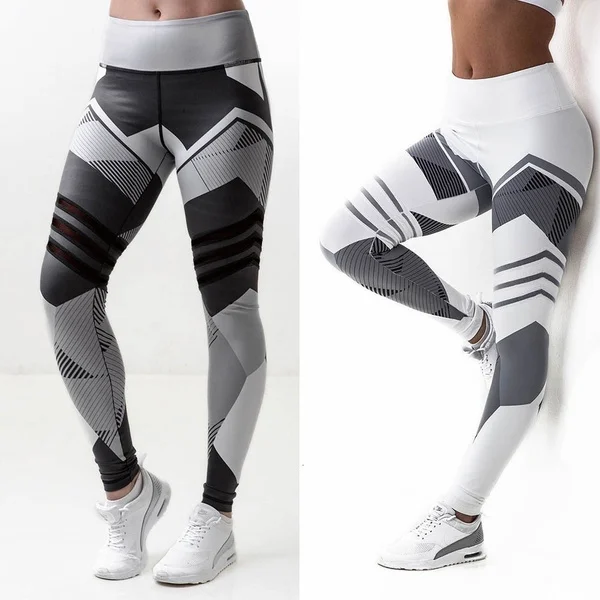 

New Women's Fashion Geometric Printing Pants Casual High Waist Yoga Pants Fitness Sport Wear Leggings High Quality, As show