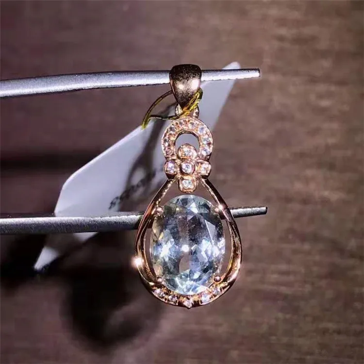 

Valentine beautiful jewelry for girlfriend 18k gold necklace making 1.5ct natural aquamarine gemstone pendant