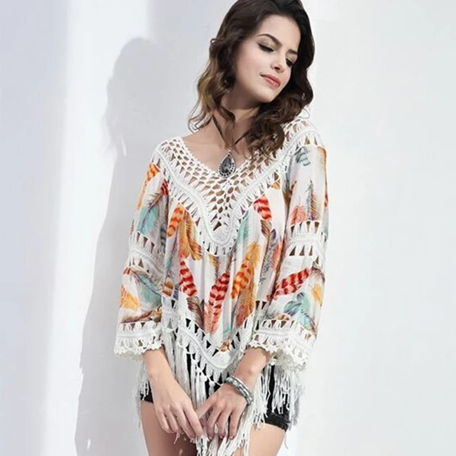 

Women's sexy low-cut v-neck crochet hollow woven blouse