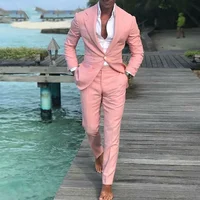 

2019 Summer Pink Mens Linen Suit Casual 2 Pieces Suit