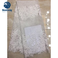 

Bestway Embroidery White French Sequin Tulle Lace fabric