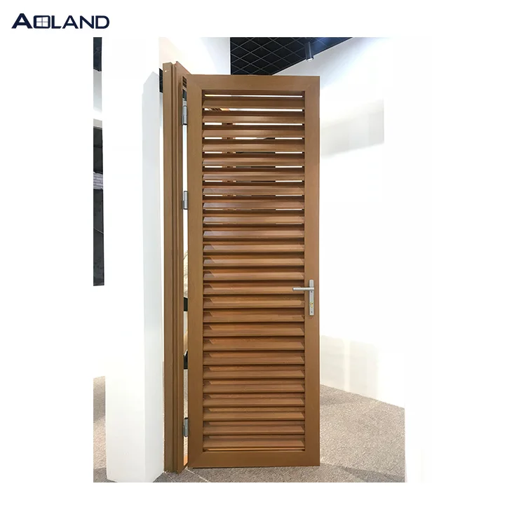 Aluminium louvre french door with Italy weather resistance wooden color design