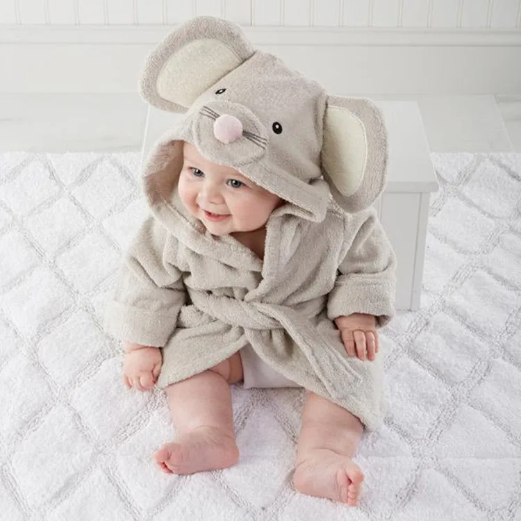 

Animal baby bathrobe 100 cotton unisex baby hooded bathrobe, White;pink;blue;grey