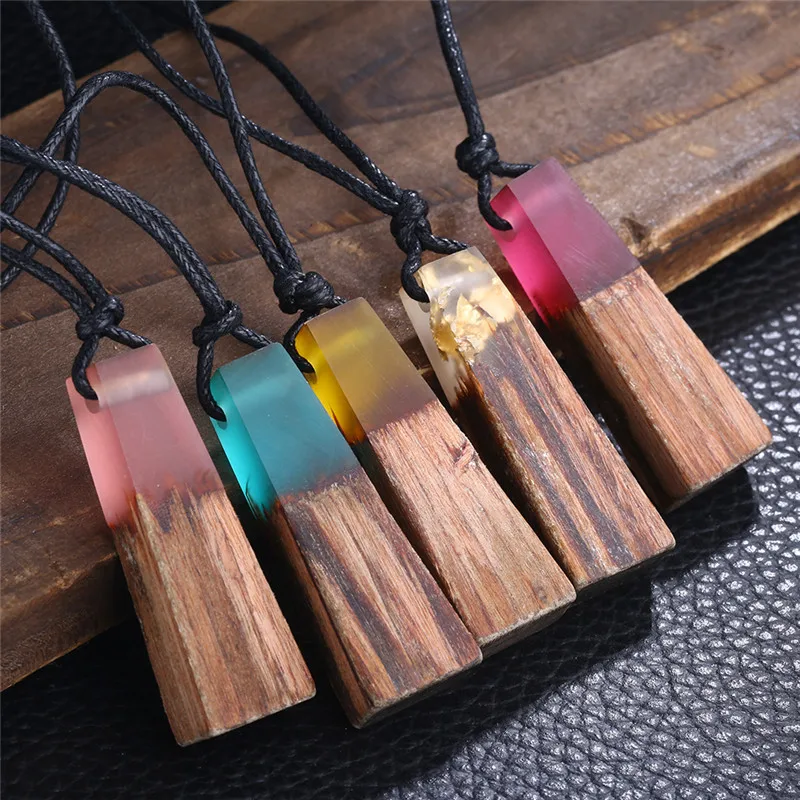 

Latest New Design Fashion Handmade Retro Wooden Resin Pendant Necklace For Men Women, Yellow/blue/purple/pink/glitter(customized)