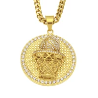 

Hiphop Zinc Alloy Gold Plated Basketball Stands Medallion Pendant Necklace