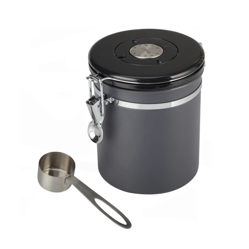 

Grey Color airtight Coffee Canisters, Stainless Steel Hermetic Tea Containers with Date Dial Lid