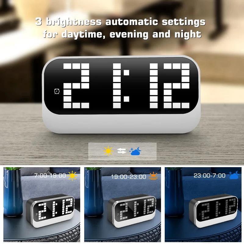 china designer smart kid alarm table desktop digital 6.8 inch large number led mirror word clock Display date time temperature