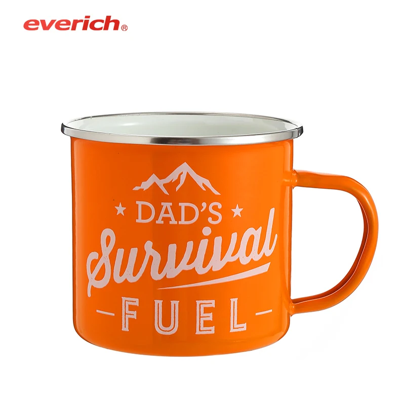 

Everich Free sample Hot Sale logo printing custom enamel mug stainless steel wine coffee mug with handle, Customized colors acceptable