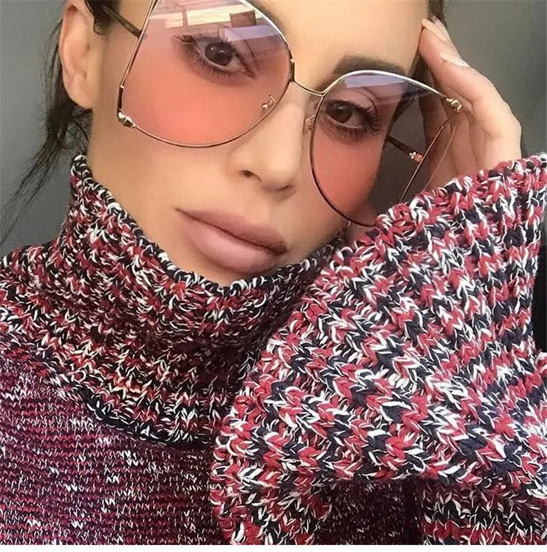 Metal oversized half rimless big pearl sun glasses shades luxury band design new fashion sunglasses women
