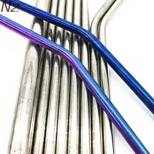 Image of New Technology 215*6MM 267*6MM Patterned Stainless Steel Metal Smoothie Straw With Cleaning Brush