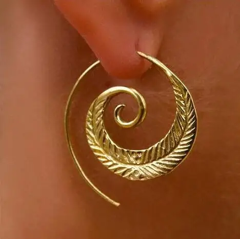 

Artilady new arrivals 2018 Europe and the United States Gypsy Tribal Ethnic Boho Spiral Hoop Earring, Gold/silver