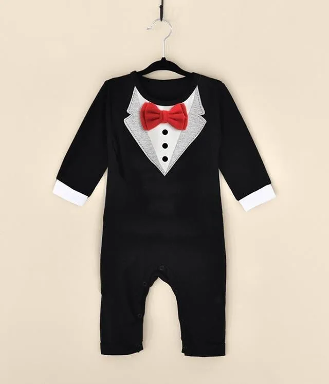 

China Supplier Wholesale Toddler Infant Clothing And Baby Boy Plain Black Rompers With Tie, As picture(blue and red) or your request pms color
