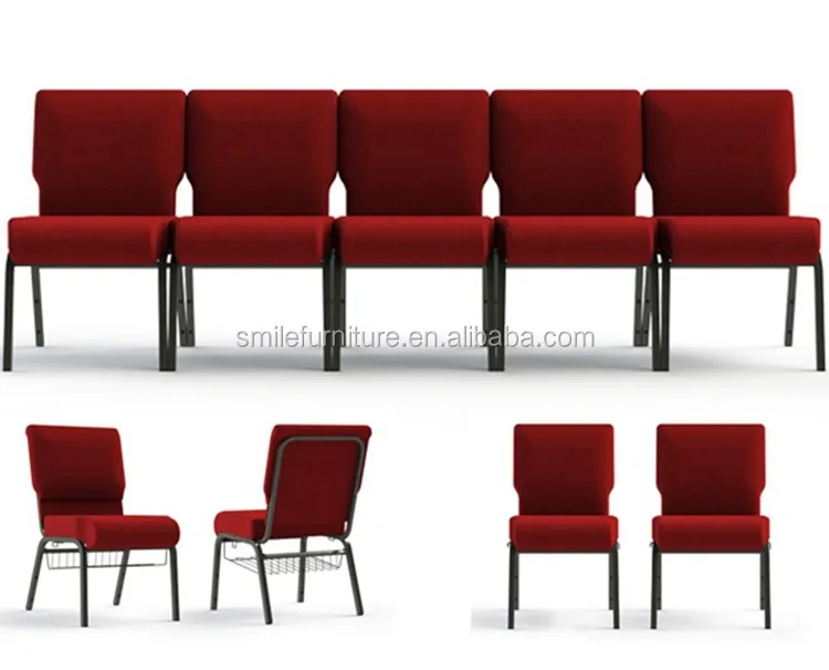 Wholesale Interlocking Padded Church Chairs With Arm Bookrack And
