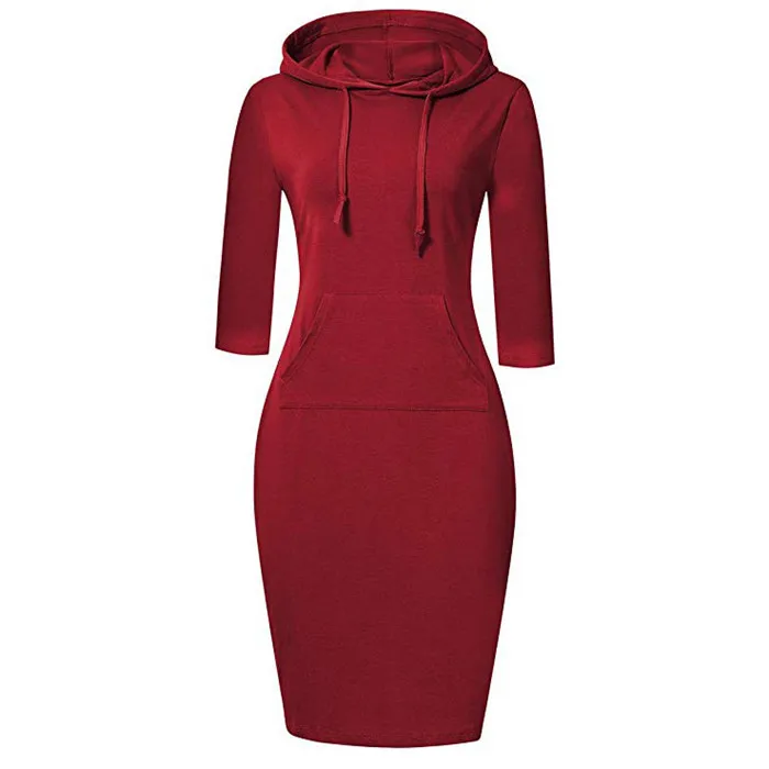 Wholesale Hoodie Women Dress Sweatshirt Hoodie Casual Pullover Hoodie Pocket Knee Length Slim 