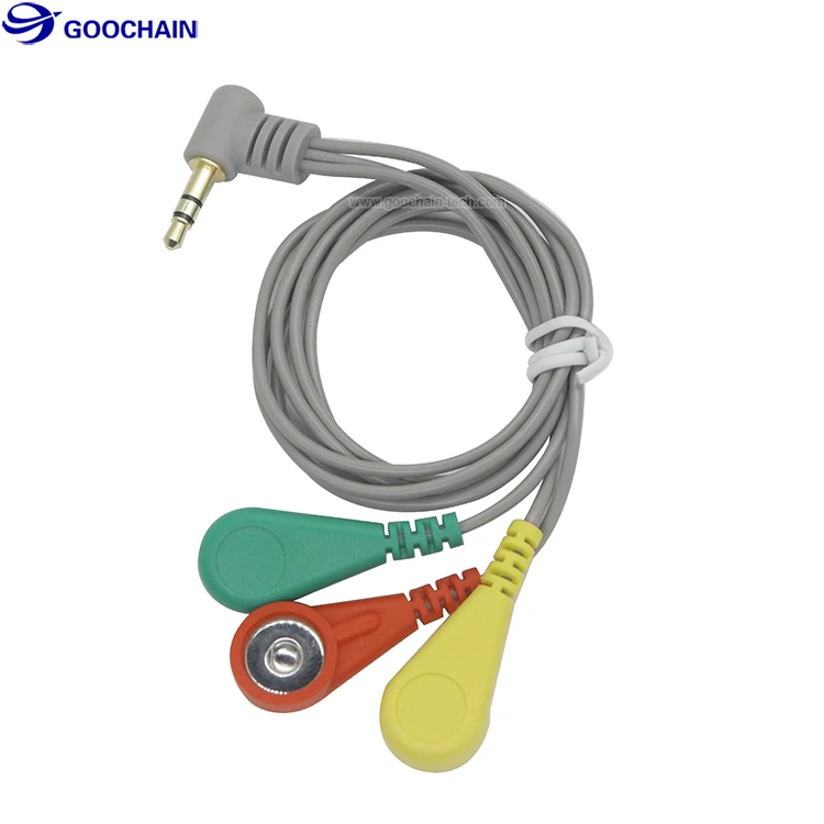 Headphone 3.5mm Audio Plug To 3 Electrode Snap Medical Lead Wire For