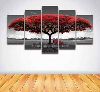 5 Panel Printed Red Tree Art Scenery Landscape Modular Picture Large Canvas Painting For Bedroom Living Room Home Wall Art Decor Buy Sunset