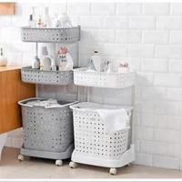 

Wholesales Double layers laundry basket plastic for bathroom storage