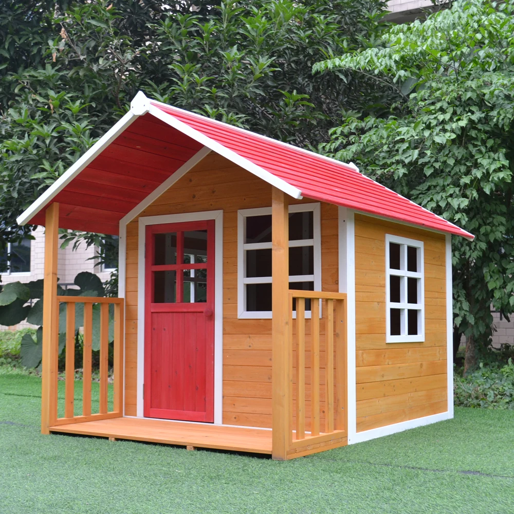 

Wooden Playhouse Outdoor Kids Wooden Timber Cubby House, Natural