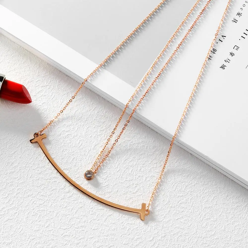 Fashion Jewelry Simple Design Layer Chain Bar Charm Women Customizable Necklace