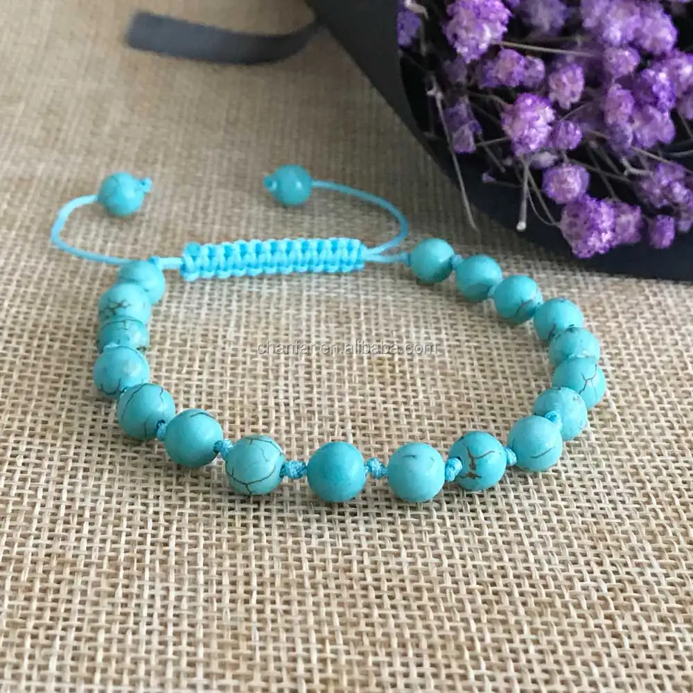 

6mm Green Turquoise Stone Knotted Beaded Bracelet for Women, Can choose from our stones