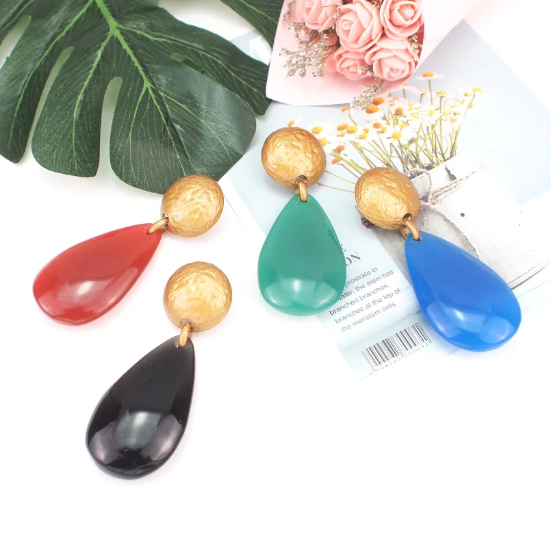 

Resin Water Drop Dangle Earrings For Women Vintage Wedding Party Fashion Statement Pendants ZA Earrings Charm Trendy Jewelry, Red;green;blue;black