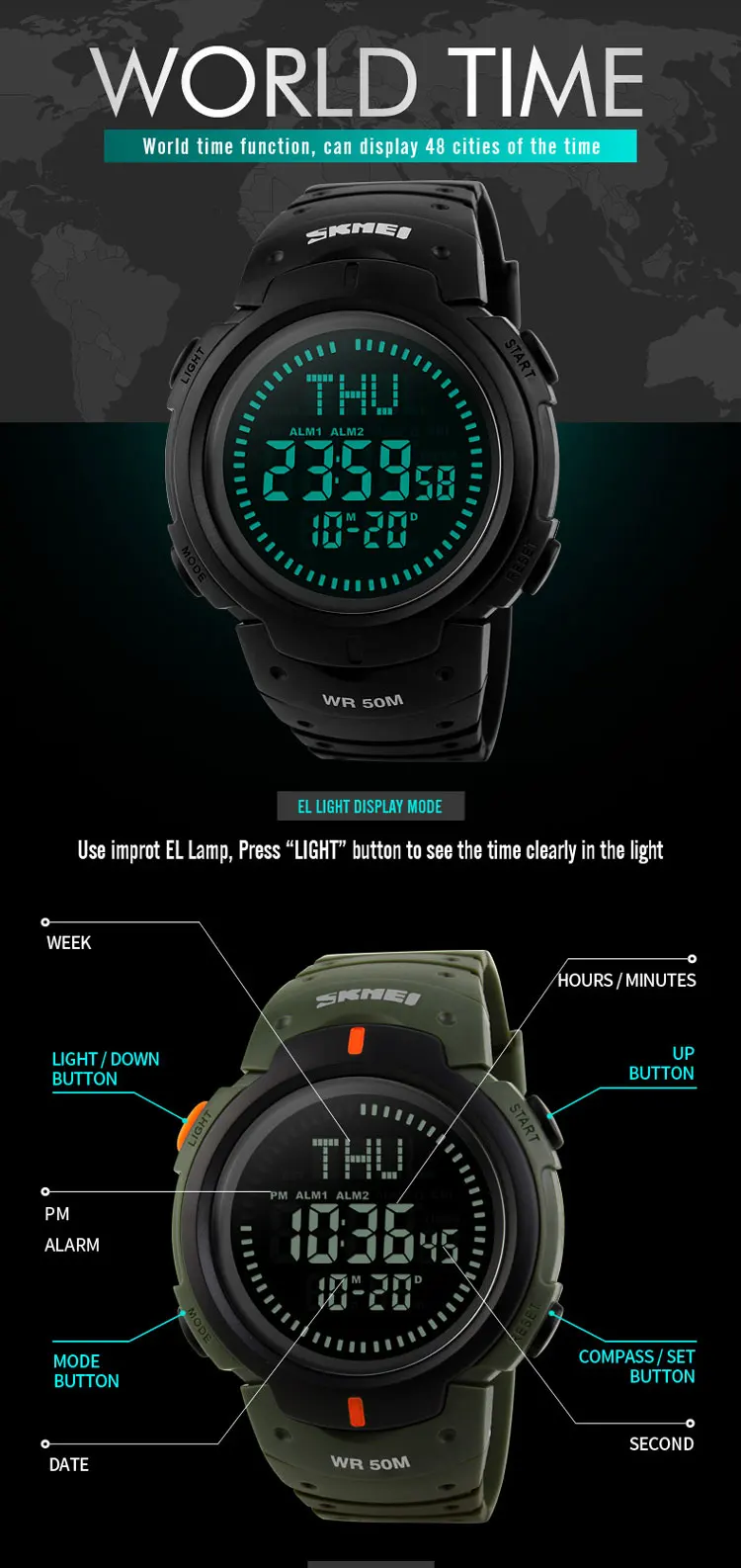 skmei model 1231 compass watch user manual