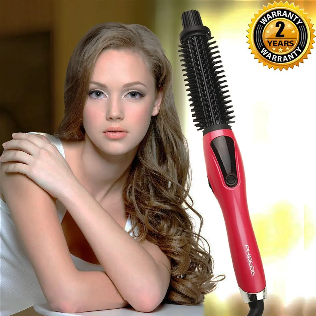 Curling Iron Brush, 1 Inch Dual Voltage Electric Hair Curler Brush, Professional Negative Ionic Ceramic Tourmaline Hot Curl Brush, 3 in 1 Anti-Scald Heating Brush for Long Hair(Pink)
