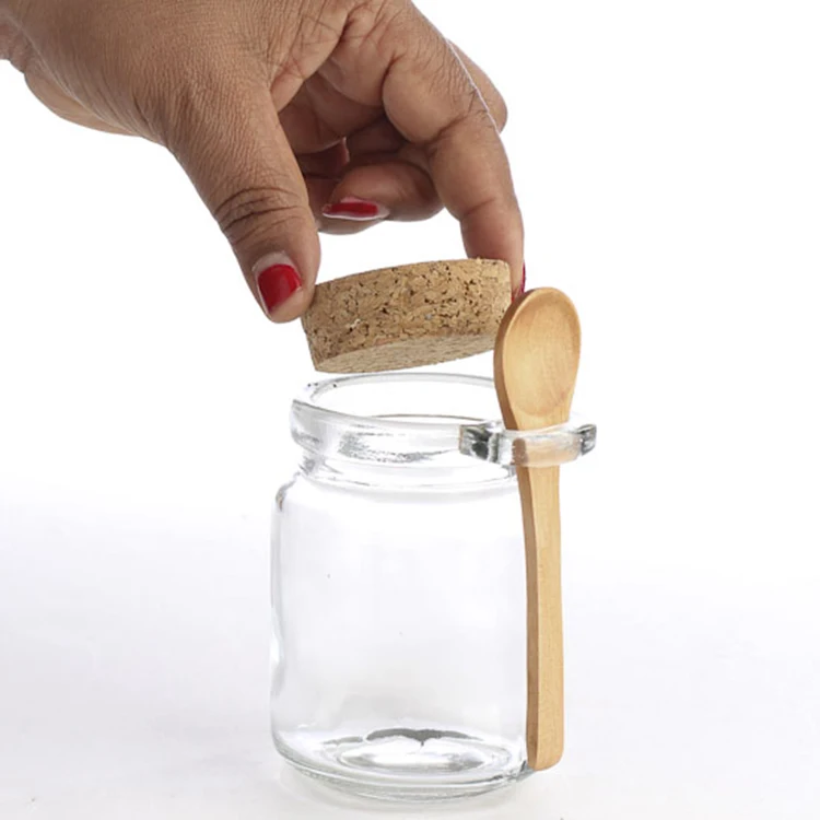 8oz Clear Kitchen Use Clear Spice Glass Jar With Cork Lid And Spoon Buy Glass Jar With Wooden 3093