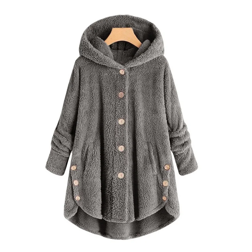 

Women Fashion Button Coat Fluffy Tail Tops Hooded Pullover Loose Sweater Blouse Asymmetrical outwear coats #1212 A#487