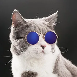 Image of Cute Funny Pet Sunglasses Classic Retro Circular Glasses Metal Prince Doggie Sunglasses Cats Small Dogs Fashion Puppy Sunglasses