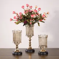 

4109 black metal stand home decorative glass flower vase of flowers