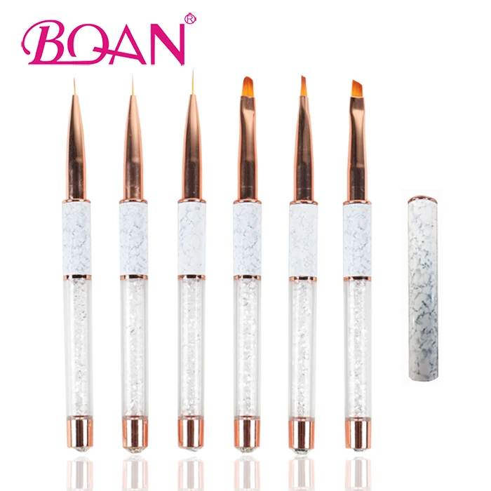 

BQAN 2020 Marble Gel Nail Metallic Art Diamonds Handle Natural Pinceles Private Label Cutve Uv Gel Liner Nail Angle Art Brush