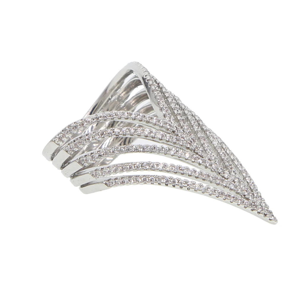 

fashion white gold plated kuckle ring with cz paved women finger rings for wedding