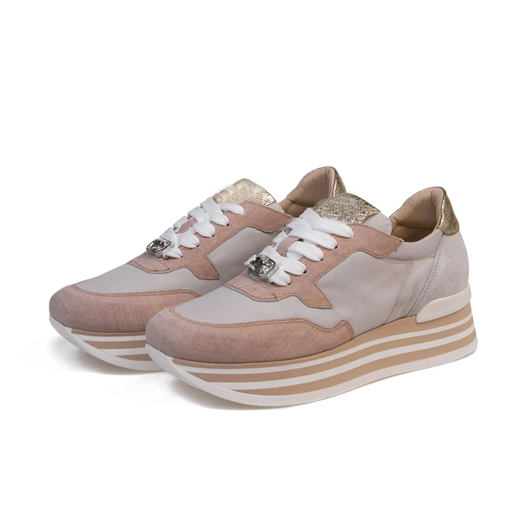 Wholesale OEM Custom Logo Fashion Lace Up Genuine Leather Women Sport Footwear Flat Flatform Ladies Shoes