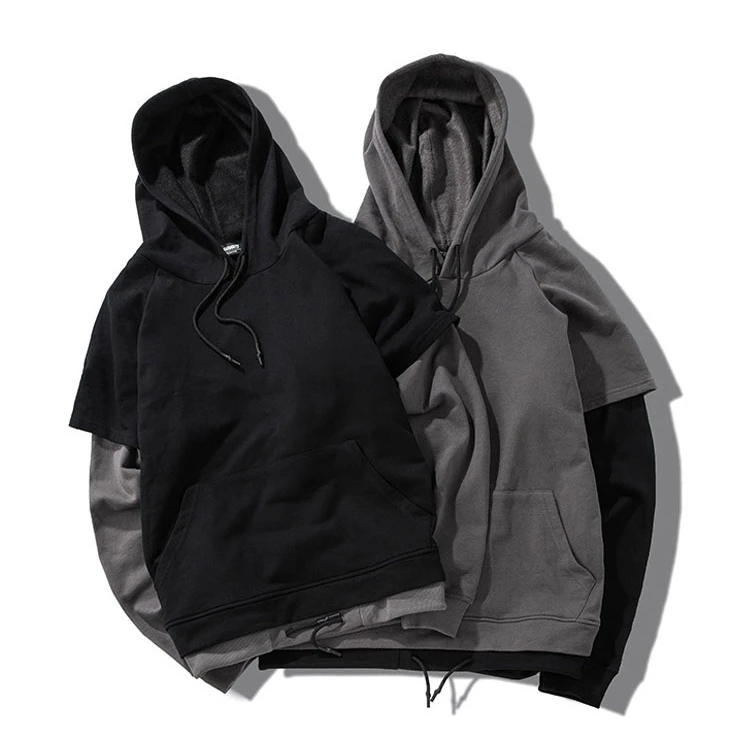 New Wholesale Double Sleeve French Terry Cotton Hoodies Mens Good