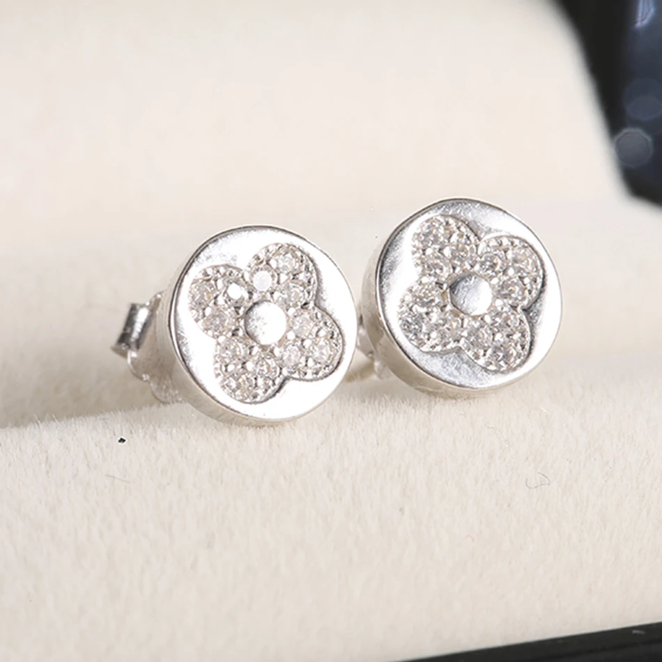 

Fashion 925 Sterling Silver CZ Stud Earrings Lucky Clover of Love Wedding Earrings for Ladies Jewelry Gift