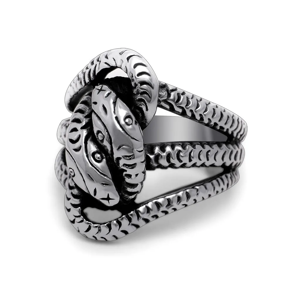 

Women Men Punk Style Cobra Snake Rings Black Titanium Stainless Steel Snake Ring, Silver