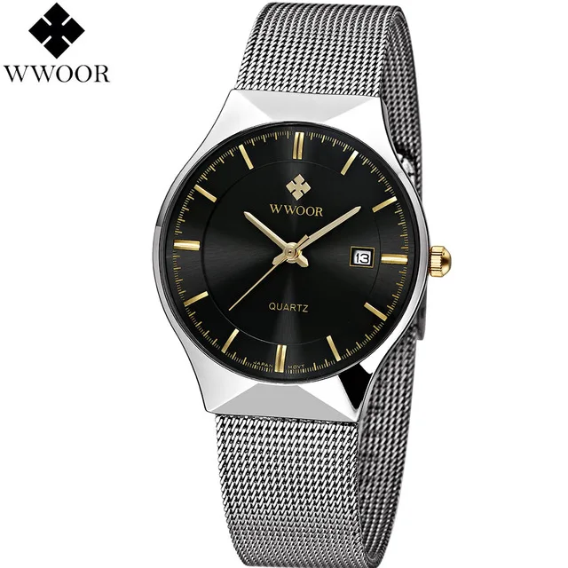 

WWOOR New Top Luxury Watch Men Watches Ultra Thin Stainless Steel Mesh Band Quartz Wristwatch Fashion casual watches