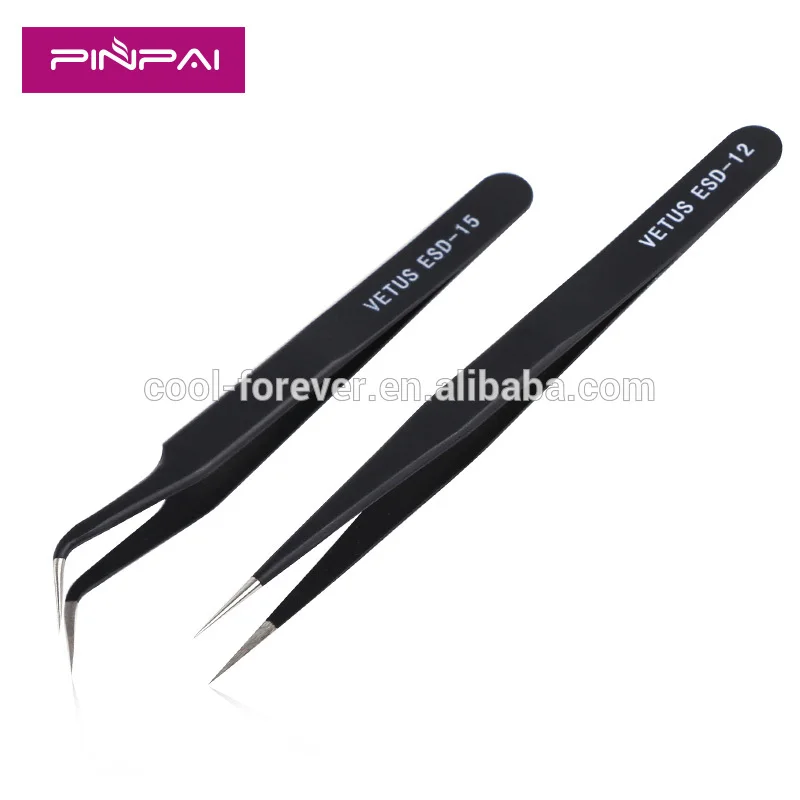 

Precision anti-static tweezers for nail art tweezers stainless steel, Black