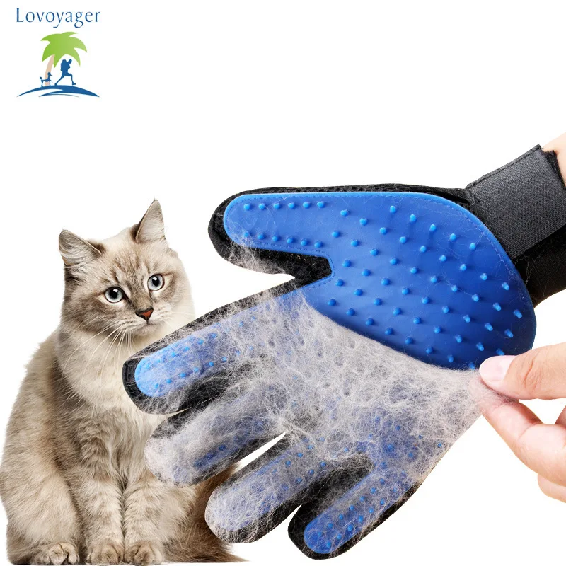 

gentle touch de-shedding massage brush dog hair remover silicone top left and right hand pet grooming glove, Rose red, green, blue