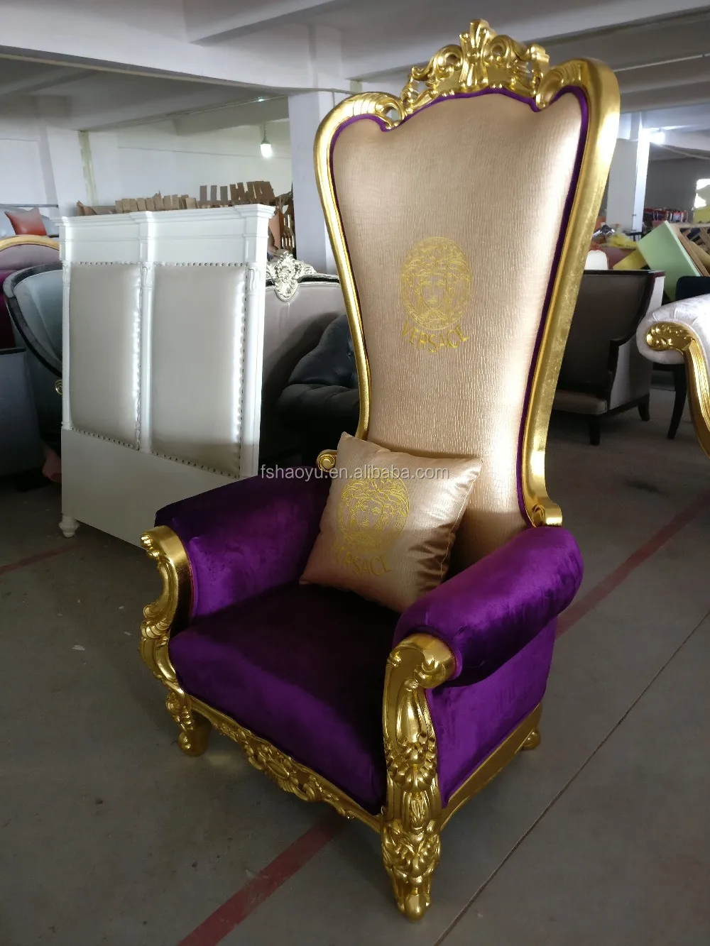 Wholesale Wooden Carved Princess Gold Party Royal Throne Chair Luxury