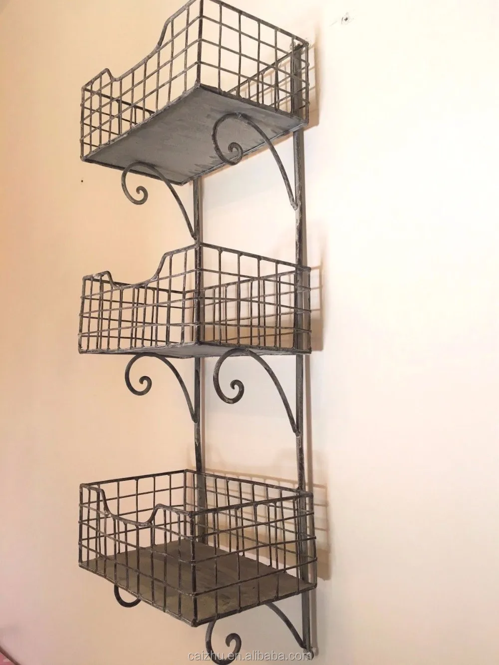 Curated visual reference: Rustic French Vintage Industrial Style Triple Metal Shelf Unit For Photo Inspiration