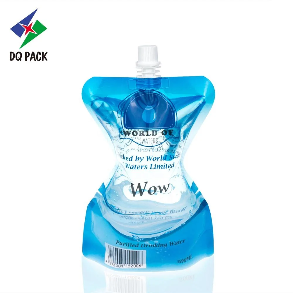 Bottle shape mineral water liquid plastic stand up pouch with spout reusable with screw ca-p