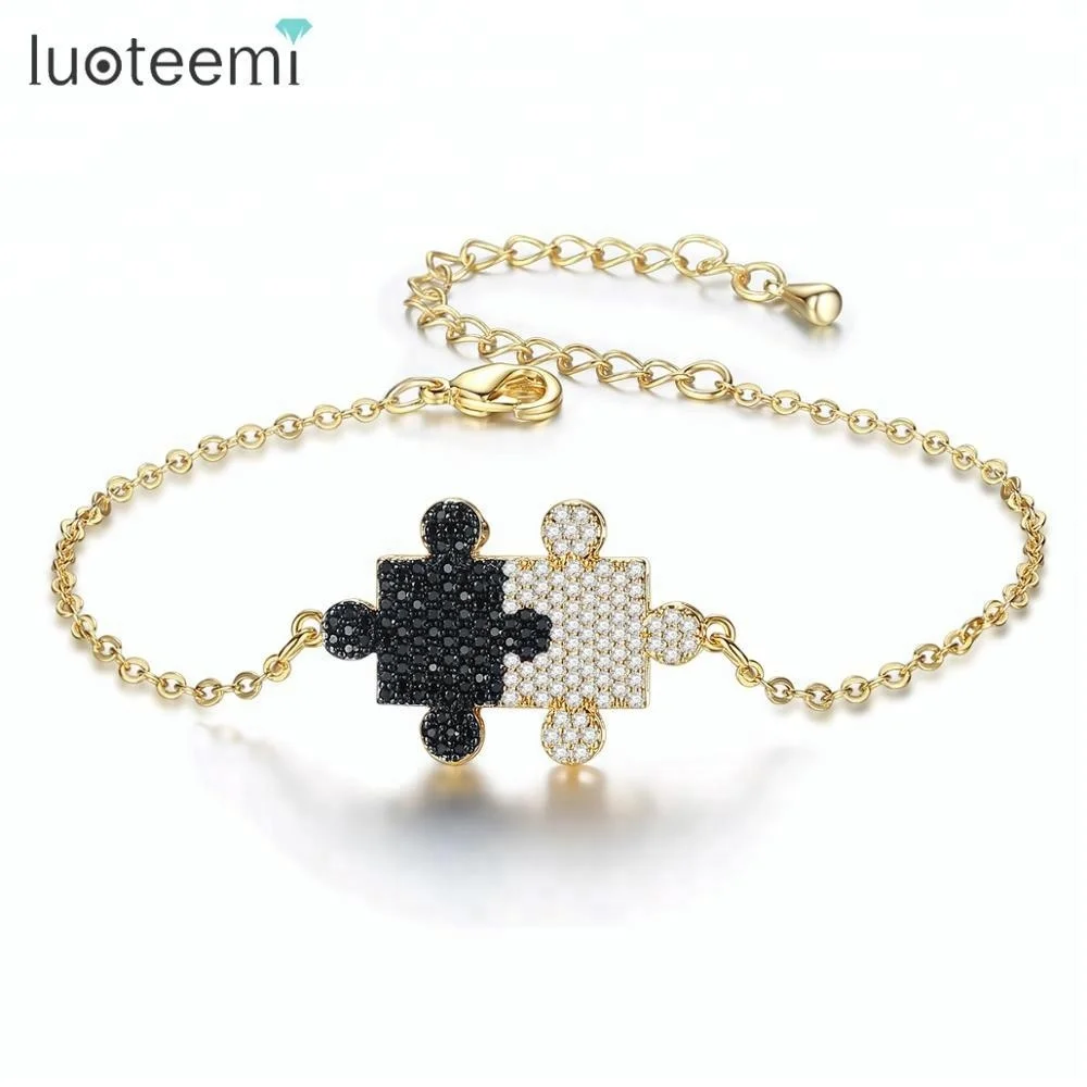 

LUOTEEMI Fashion Gold Chain Jigsaw Charm Bracelet, N/a