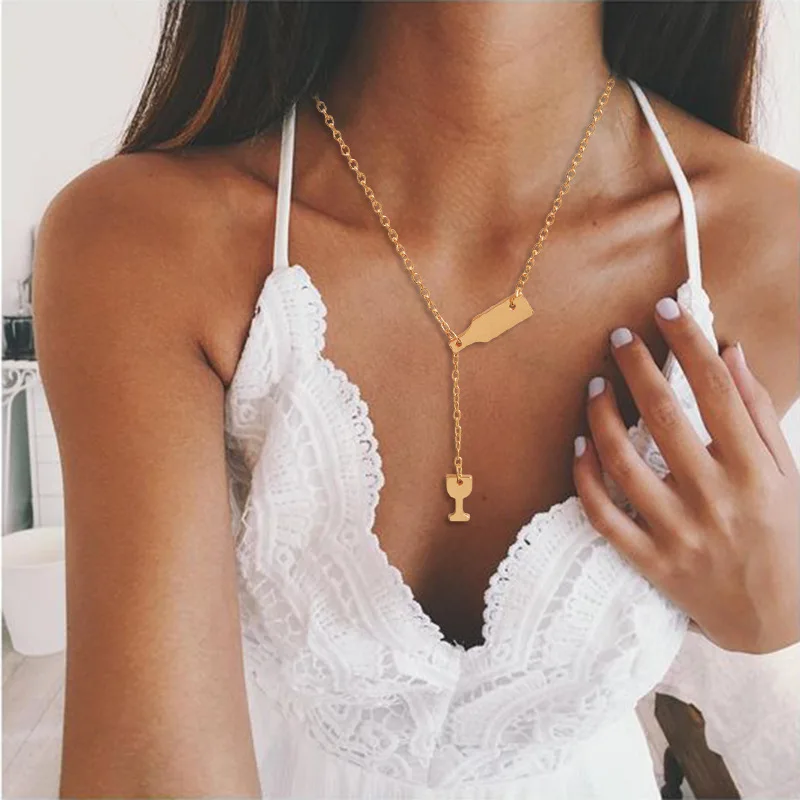

Fashion Wine Bottle Long Pendant Necklace For Women Party Gift Alloy Necklaces, Silver/gold