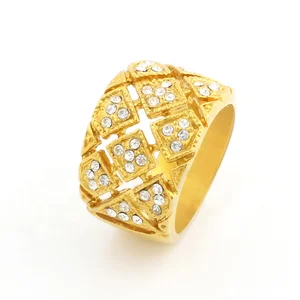 OUMI Best Selling 18K Gold Plated Latest Gold Finger Ring Designs Stainless Steel Finger Ring With Diamond For Men