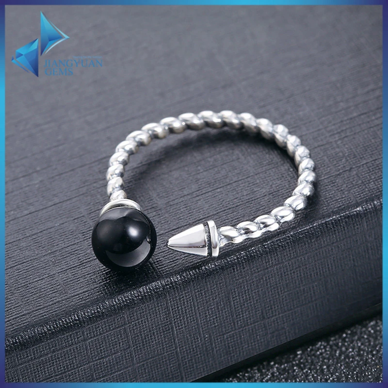 

K281 Black Pearl Design Open Adjustable Sterling Silver Ring for Men