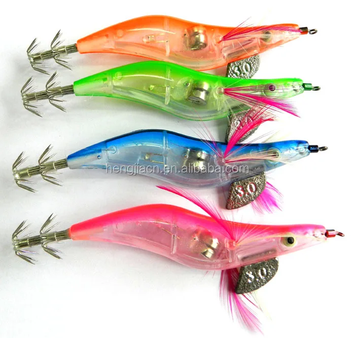 

Vertical LED Squid jigs Water Activated  Transparent Squid Lures Electronic Fishing Squid Lure Baits, 4 colors available/blank/oem