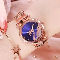 

Luxury Rhinestone Women Quartz Wristwatch Stainless Steel Mesh Watch Band Magnet Clasps Swan Latest Ladies Watches SMKI031