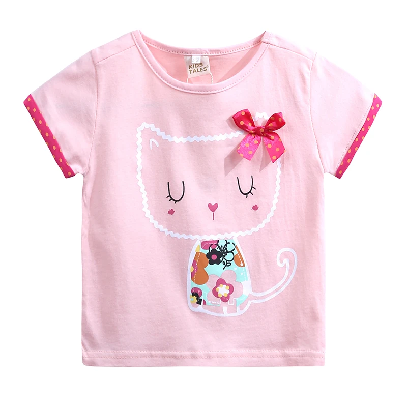 

Hot Cake Summer Tshirt fashion style baby girl's cute cartoon cat printed short tee, As picture